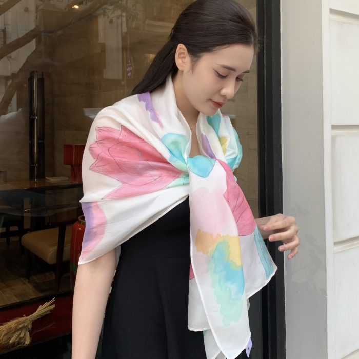 Khăn dài lụa vẽ tay dài