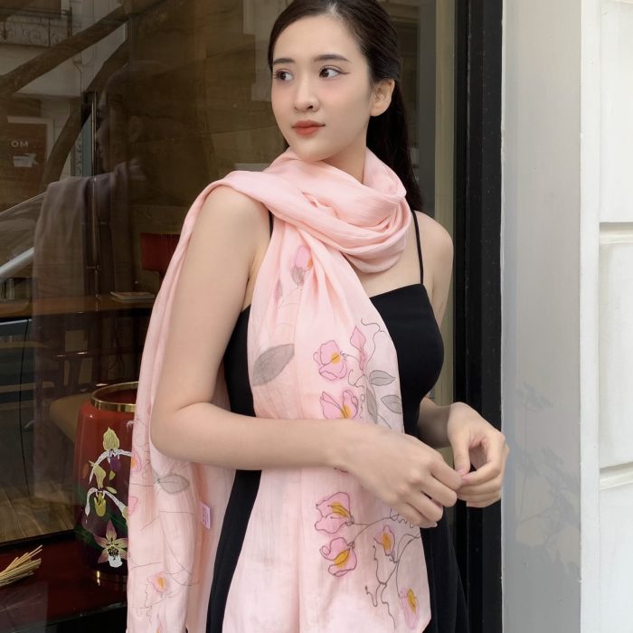 Khăn lụa vẽ tay dài Khăn lụa vẽ tay dài