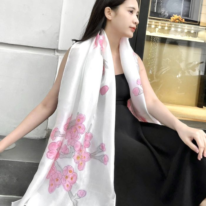 khăn lụa tơ tằm vẽ tay