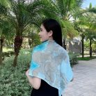 Khăn lụa ngắn tơ tằm vẽ tay hoa phù dung ngắn