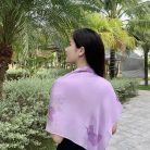 Khăn lụa ngắn vẽ tay hoa phong lan tím ngắn