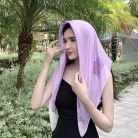 Khăn lụa ngắn vẽ tay hoa phong lan tím