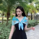 Khăn lụa ngắn vẽ tay hoa phù dung