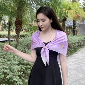 Khăn lụa tơ tằm vẽ tay hoa phong lan tím ngắn