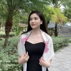 Khăn lụa vẽ tay hoa đào ngắn