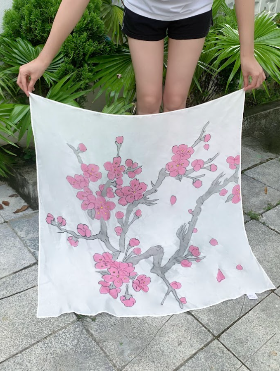 khăn vẽ tay ngắn cành đào khăn vẽ tay ngắn cành đào
